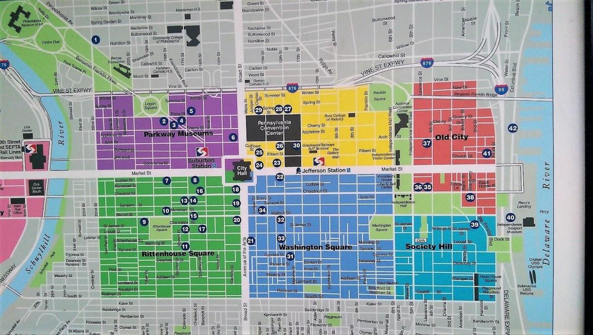 mapa do centro da cidade de Filadelfia