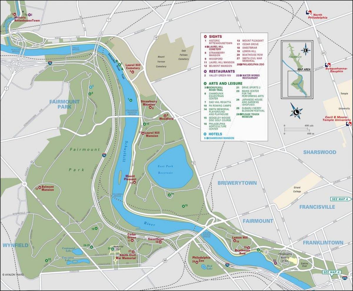 mapa de fairmount parque Filadelfia