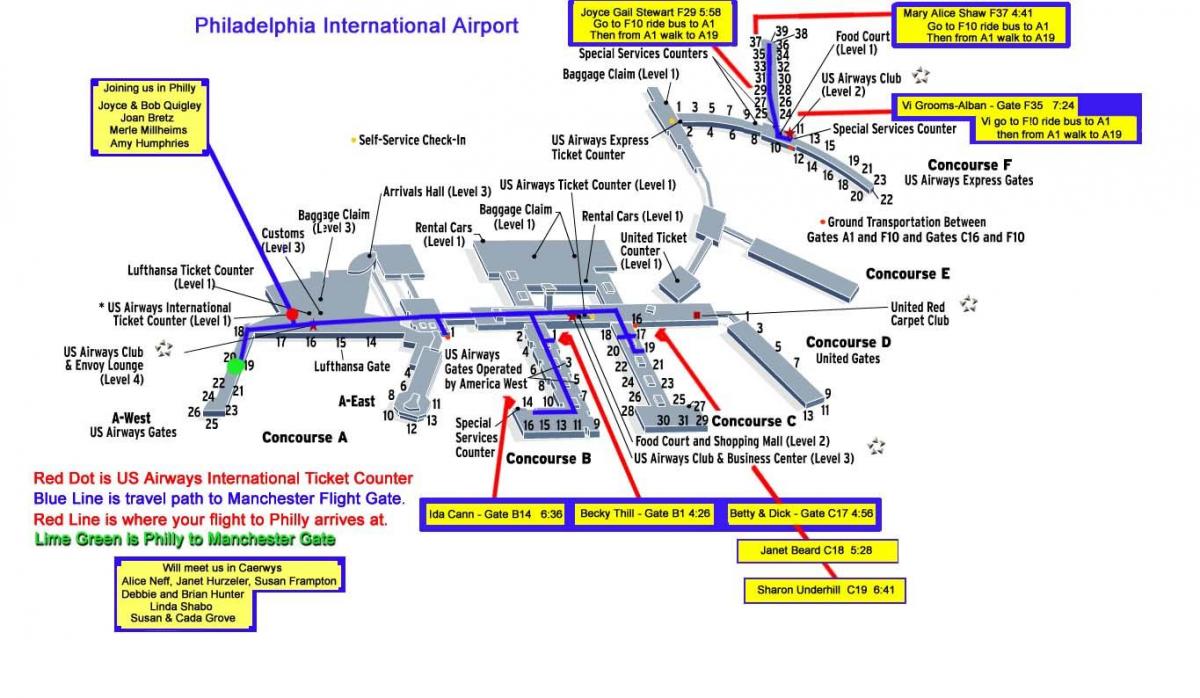 mapa Filadelfia aeroporto