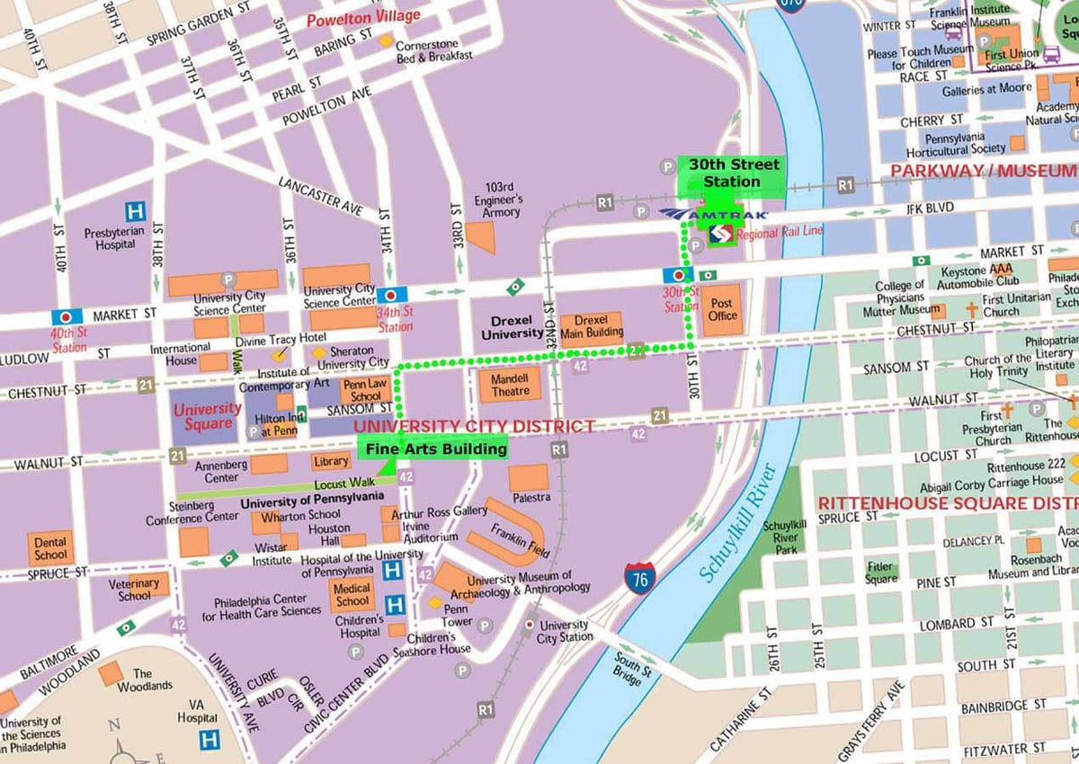 mapa de Filadelfia atraccións