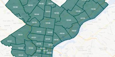 Mapa de Filadelfia barrios e zip codes