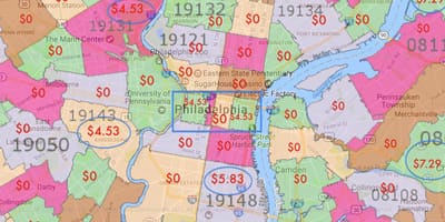 Philadelphia e as áreas circundantes mapa